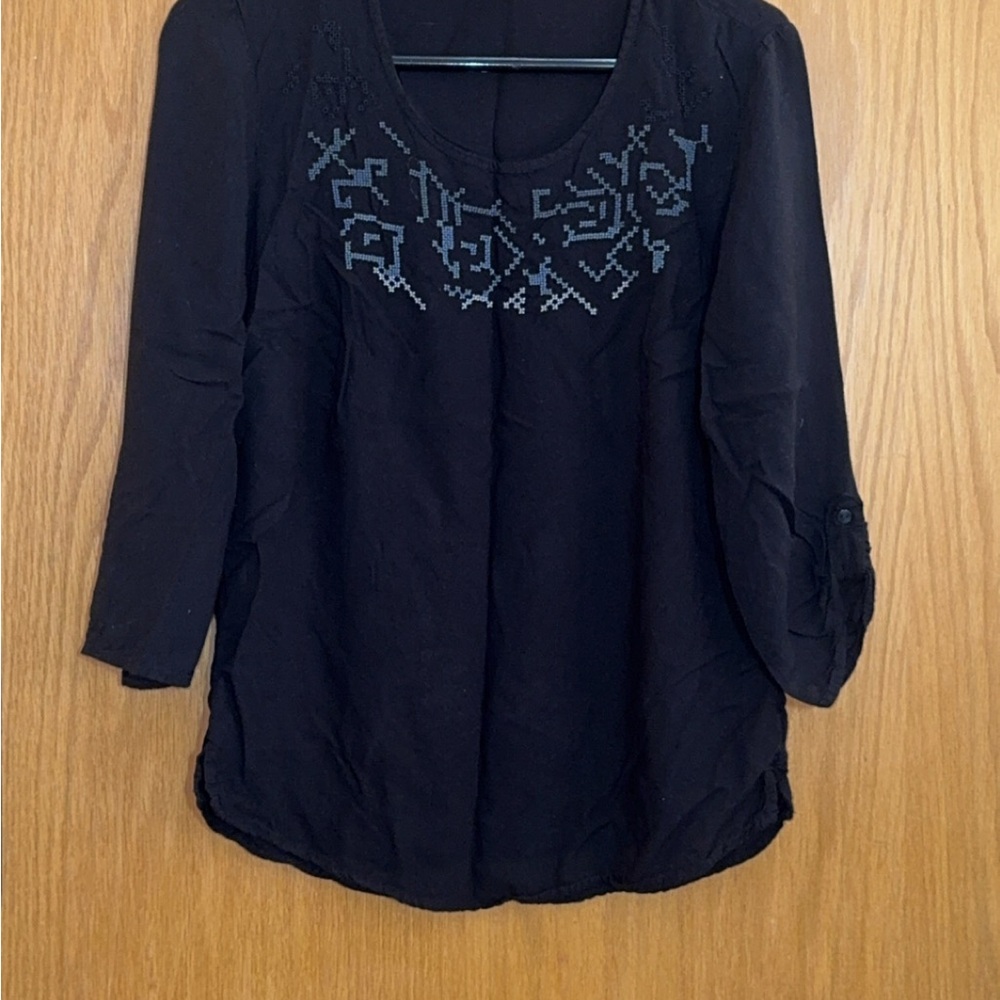 Faded Glory Blue Embellished 3/4 Sleeve Blouse - Picture 1 of 3
